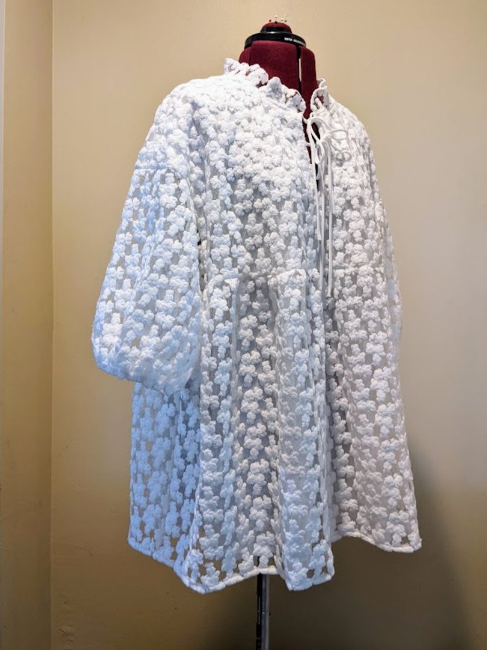 Marc New York White Textured Popcorn Tunic Top Floral Puff Sleeve Cover-Up XL